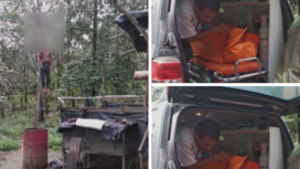 Jenazah Asep ditemukan tergantung di pohon karet, (foto : krsumsel, sumsel.tribunnews)