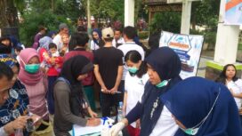 SKIPM Palembang mengelar kegiatan Bulan Bakti Karantina Ikan dan Mutu Hasil Perikanan 2019 di Kambang Iwak, Minggu (14/7). 