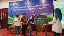 Deputi Direktur BPJS Ketenagakerjaan Wilayah Palembang, Arief Budiarto saat membuka kegiatan TOT di Hotel Beston Palembang.