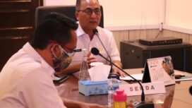 Sekda Muba, Apriyadi saat webinar sosialisasi tentang Badan Layanan Umum Daerah (BLUD) puskesmas (Dok. Muba)