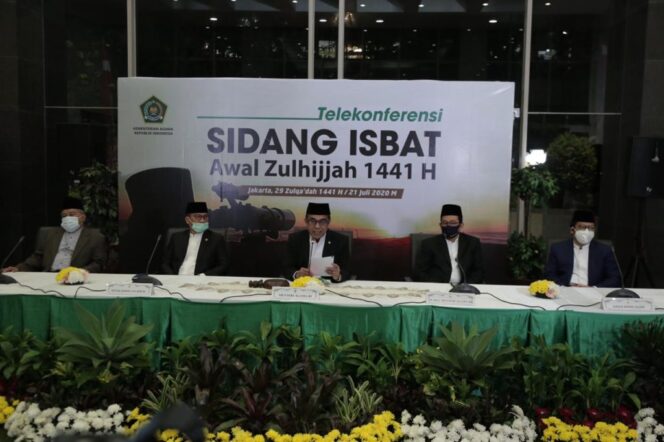 
					Konferensi pers Sidang Isbat awal Zulhijjah di Kantor Kementerian Agama, Provinsi DKI Jakarta, Selasa (21/7). (Foto: Humas Kemenag).