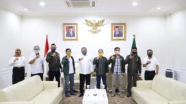 upati Musi Banyuasin Dr H Dodi Reza Alex Noerdin menerima kedatangan Jajaran Badan Pengurus Cabang Himpunan Pengusaha Muda Indonesia (HIPMI) Kabupaten Muba, (Do. Humas Muba)