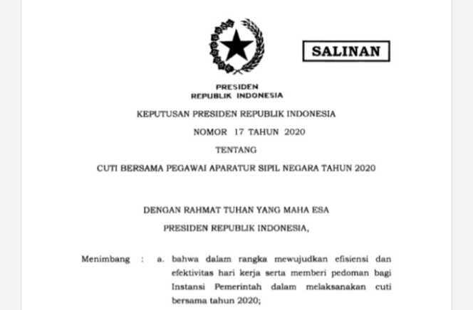 
Ini Keppres Tentang Cuti Bersama Pegawai ASN Tahun 2020