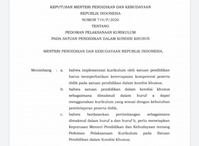 
Kemendikbud Terbitkan Kurikulum Darurat pada Satuan Pendidikan dalam Kondisi Khusus