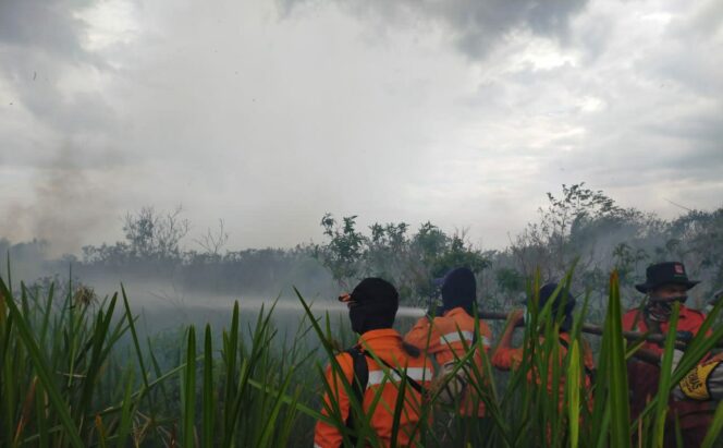 
					Suasana Tim Patroli Padamkan Kebakaran Lahan (Dok. BPBD Sumsel)