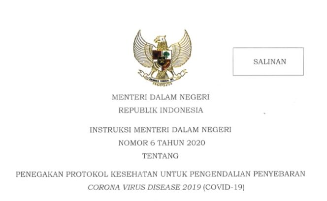 
Mendagri Terbitkan Instruksi terkait Penegakan Protokol Kesehatan