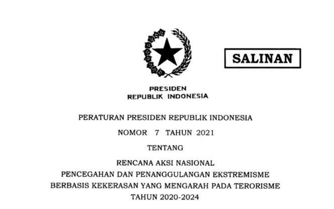 
					Inilah Perpres Rencana Aksi Nasional Pencegahan dan Penanggulangan Ekstremisme Berbasis Kekerasan Yang Mengarah Pada Terorisme