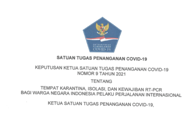 
Satgas COVID-19 Keluarkan Aturan Mengenai Tempat Karantina, Isolasi, dan Kewajiban RT-PCR Bagi WNI Pelaku Perjalanan Internasional
