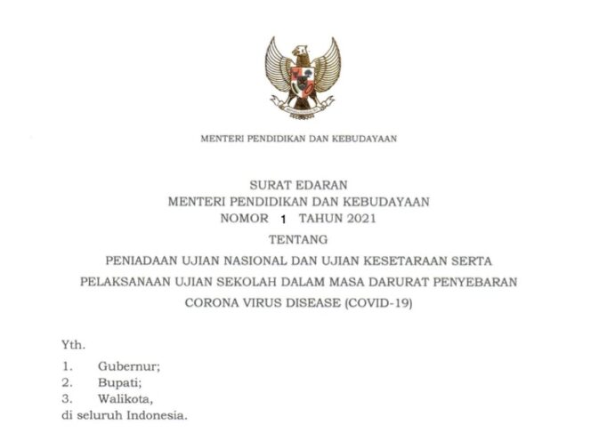 
					Mendikbud Keluarkan Edaran Peniadaan UN dan Ujian Kesetaraan Tahun 2021