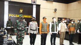 Suasana rapat koordinasi untuk mendukung kelancaran program pemerintah dalam rangka penanganan karhutla di Sumsel tahun 2021 yang digelar di Gedung Promoter Mapolda Sumsel