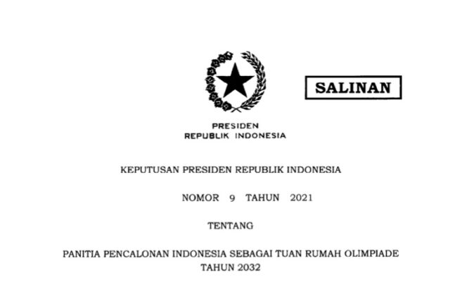 
Presiden Terbitkan Keppres Panitia Pencalonan Indonesia Sebagai Tuan Rumah Olimpiade 2032
