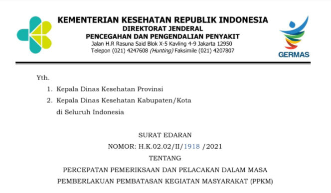 
					Kemenkes Terbitkan Edaran Percepatan Testing dan Tracing di Daerah PPKM