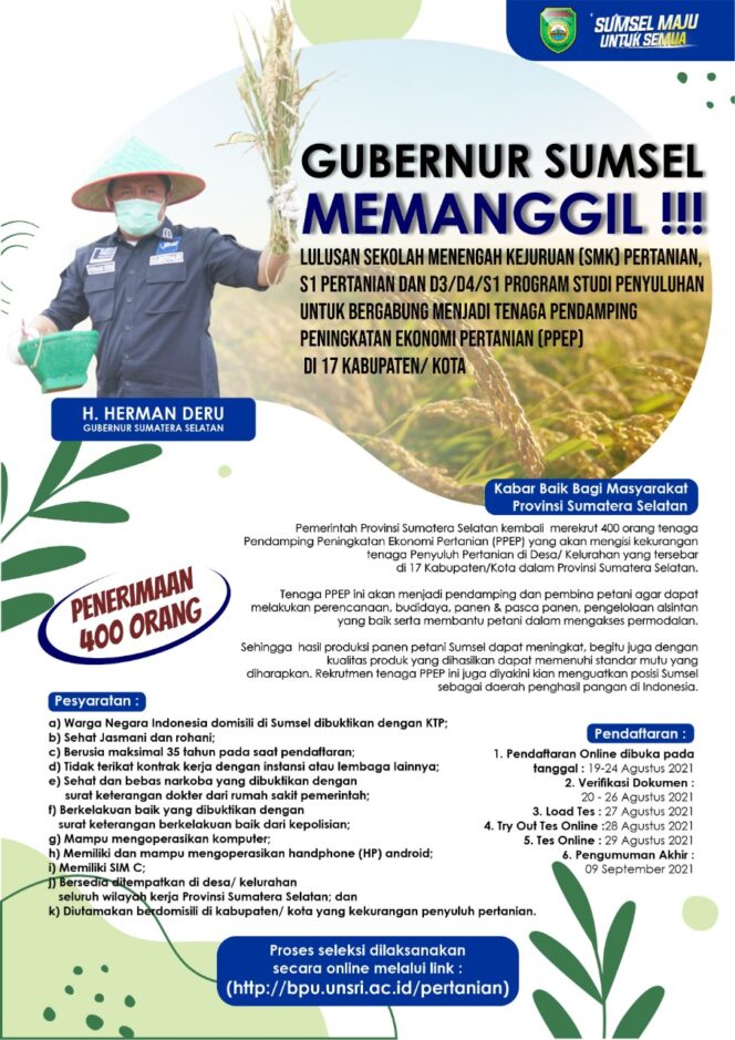 
Herman Deru Memanggil Putra-Putri Terbaik Sumsel untuk Majukan Sektor Pertanian
