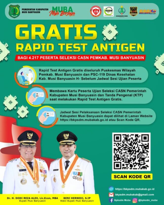 
					Dodi Reza Gratiskan Rapid Tes Untuk Peserta CASN di Muba