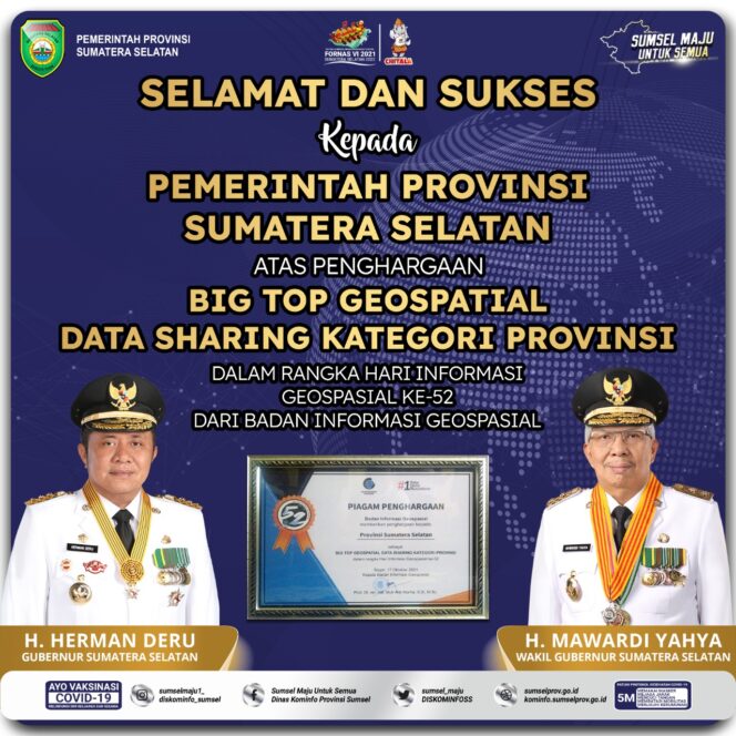 
Fokus Sampaikan Data Geospasial, Pemprov Sumsel Dapat Penghargaan Big Top Geospasial