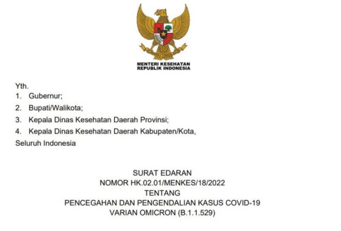 
Menkes Terbitkan Ketentuan Isolasi Mandiri Bagi Pasien Omicron