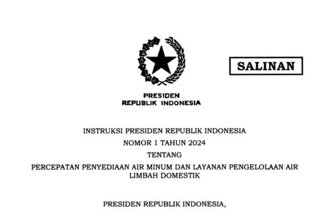 
Presiden Terbitkan Inpres Percepatan Penyediaan Air Minum dan Layanan Pengelolaan Air Limbah Domestik