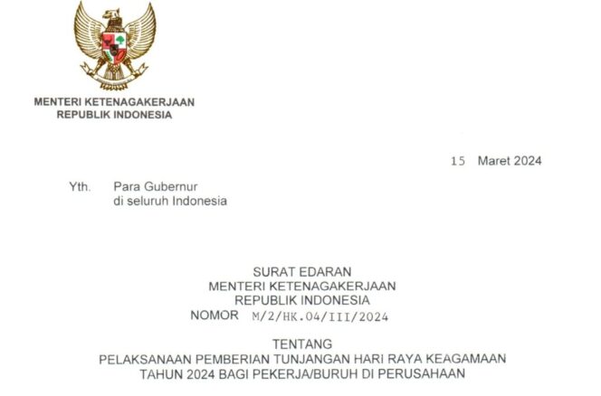 
Terbitkan Edaran THR Keagamaan 2024, Menaker: Harus Dibayar Penuh, Tak Boleh Dicicil