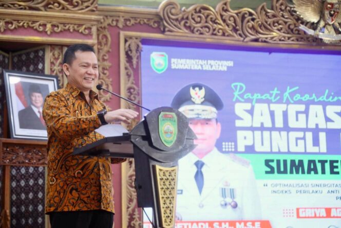 
Buka Rakor Satgas Saber Pungli, Pj Gubernur Elen Setiadi Perkuat Tugas dan Fungsi Saber Pungli Provinsi Sumsel