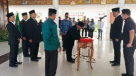 Bupati dalam pelantikan Pimpinan Badan Amil Zakat Nasional (Baznas) Kabupaten Muara Enim periode 2025-2030, di Balai Agung Serasan Sekundang, Senin 17 November 2025. Foto : Diskominfo Muara Enim