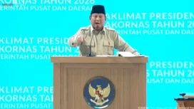 Presiden Prabowo Subianto memberikan sambutan di Rakornas Pemerintah Pusat dan Daerah Tahun 2026. Foto: You Tube Kemendagri RI