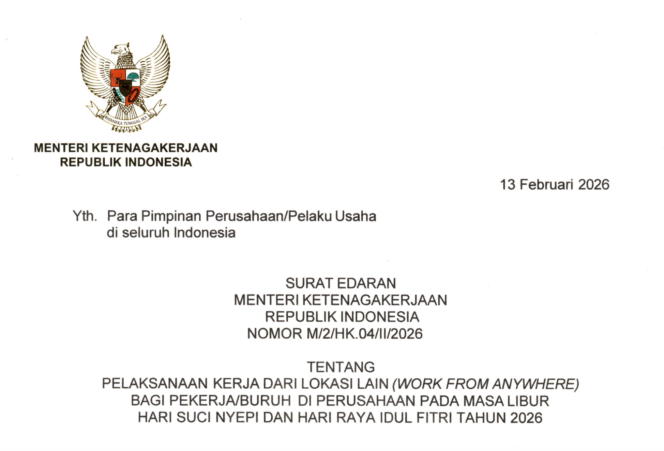 
Pemerintah Terbitkan Ketentuan WFA bagi Pekerja di Sektor Swasta pada Libur Nyepi dan Idulfitri