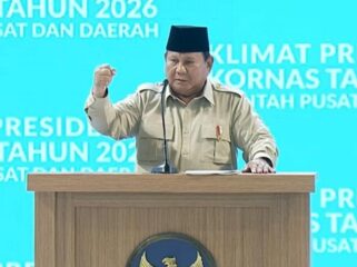 Presiden Prabowo Subianto memberikan sambutan di Rakornas Pemerintah Pusat dan Daerah Tahun 2026. Foto: You Tube Kemendagri RI