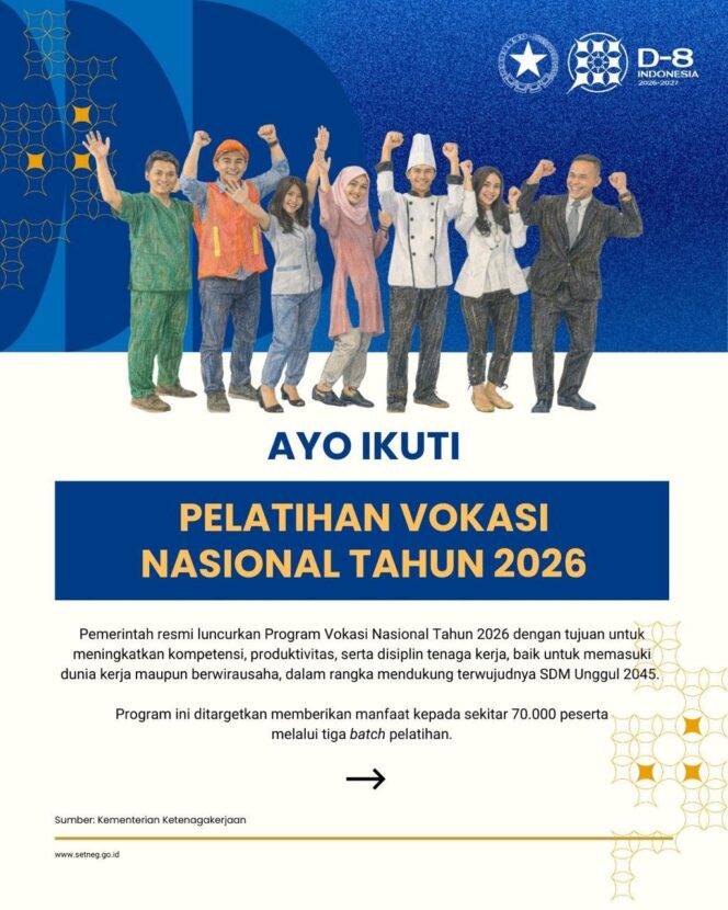 
Pemerintah Perpanjang Pendaftaran Pelatihan Vokasi Nasional 2026 Batch 1 hingga 24 Maret