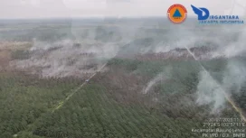Pantauan dari udara70 hektare lahan gambut yang masih terbakar di kawasan Desa Mangsang, Kecamatan Bayung Lencir, Muba. Foto : Dok Muba