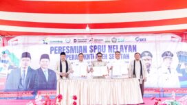 Pertamina Patra Niaga bersama Kementerian Koperasi serta Kementerian Kelautan dan Perikanan meresmikan Stasiun Pengisian Bahan Bakar Umum Nelayan (SPBUN) di Kecamatan Bakongan Timur, Kabupaten Aceh Selatan, pada Selasa (28/04). Foto : Patra Niaga