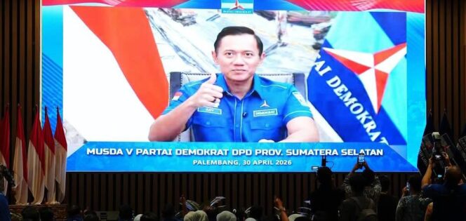 
Ketua Umum Partai Demokrat, Agus Harimurti Yudhoyono (AHY) saat menghadiri Musyawarah Daerah (Musda) V DPD Partai Demokrat Sumsel secara virtual, Kamis (30/4/2026) malam. Foto : Humas Pemprov Sumsel