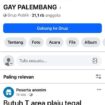 Grup Facebook yang bernama Gay Palembang. Dibentuk pada tahun 2022 dan cukup aktif hingga kini/ist.
