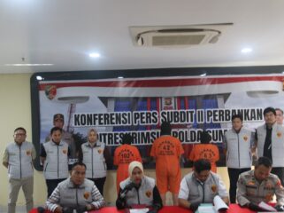 Polda Sumsel saat menggelar press rilis kasus kredit fiktif. Foto : Humas Polda Sumsel