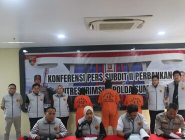 Polda Sumsel saat menggelar press rilis kasus kredit fiktif. Foto : Humas Polda Sumsel