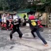 Tangkapan layar duel dua pemuda di Jalan Perwari Kelurahan 9 Ilir, Kecamatan Ilir Timur II Palembang samping Universitas IBA Palembang. Foto : Istimewa