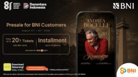 PT Bank Negara Indonesia (Persero) Tbk atau BNI membuka exclusive presale tiket Andrea Bocelli “Romanza - 30th Anniversary World Tour”.