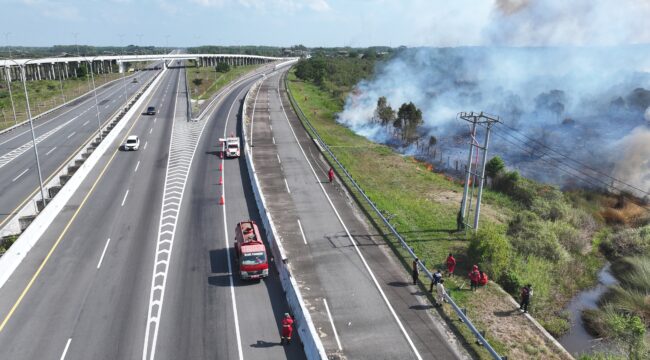 Kondisi Karhutla di Desa Palem Raya, asap nyaris masuk ke area Tol Palindra. (Dok. Manggala Agni)