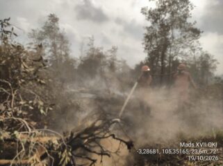 Suasana pemadaman yang dilakukan Manggala Agni di Tulung Selapan, OKI Foto : Manggala Agni